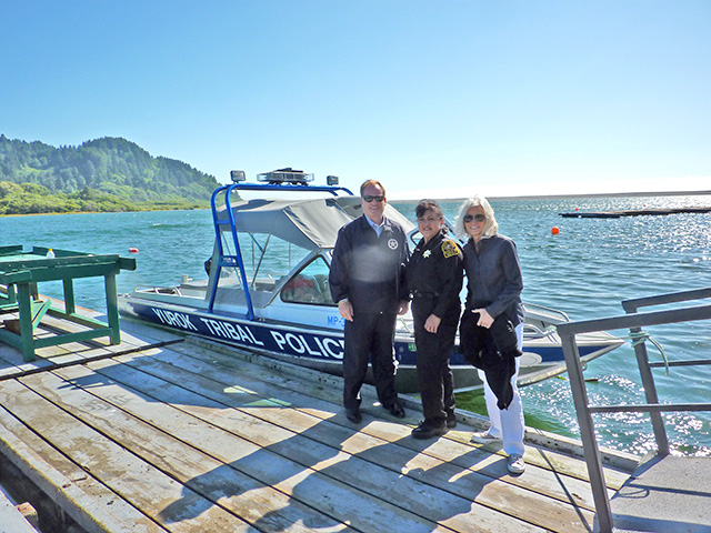 U.S. Attorney Melinda Haag with U. S. Marshal Donald O’Keefe and Yurok Tribal Police Chief Mary McQuillen pictured while visiting the Yurok reservation.